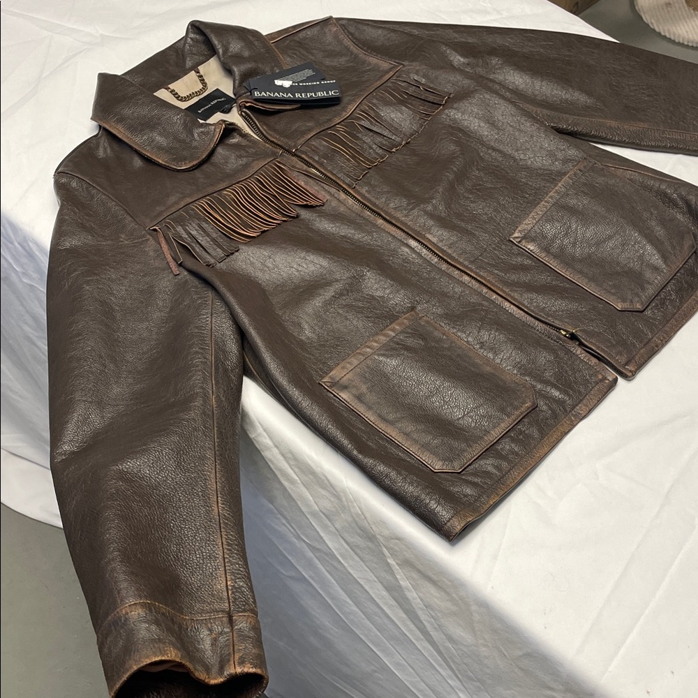 Banana Republic Dark Brown Fringe Leather Jacket - Picture 4 of 5